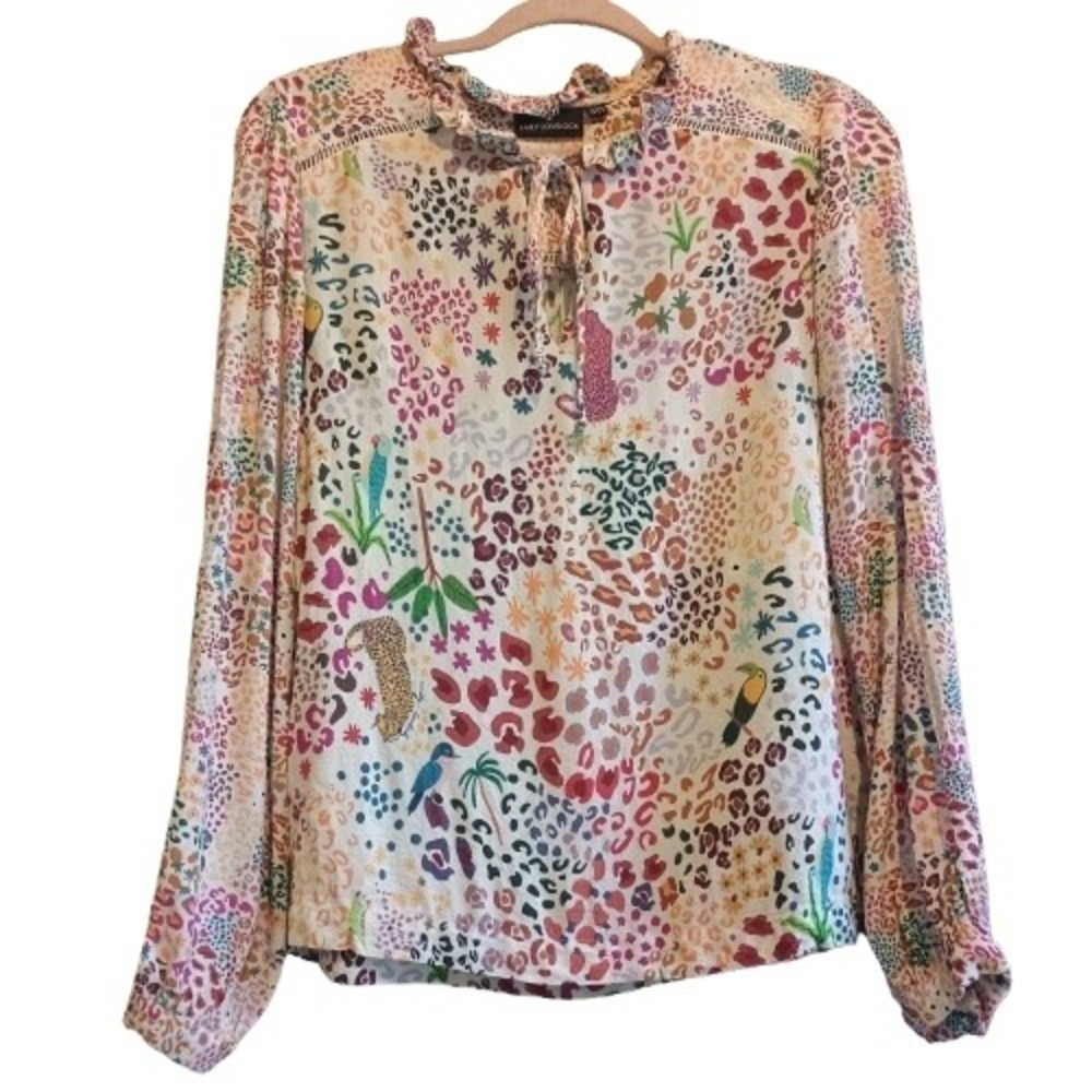 Emily Lovelock Viscose Long Sleeve Blouse - Exotic Animal/Jungle Print - Ruffle